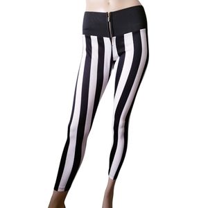 Black & White Contrast Vertical Stripes Metal Zipper Leggings by To Seventeen